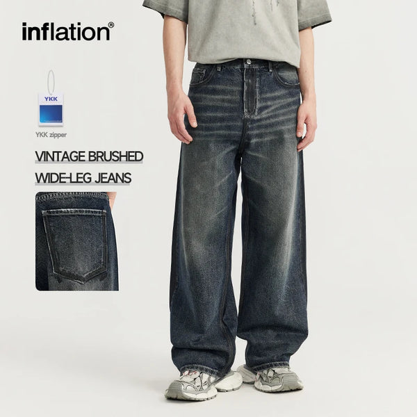 INFLATION Dirty Wide Leg Jeans 2024 Trendy Loose Fit Washed Denim Trousers