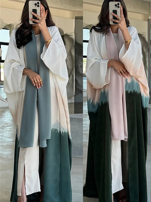 Ramadan 2024 Summer Luxury Tie Dyeing Open Batwing Kimono Abaya Dubai Muslim Modest Dress Islam Clothing Abayas For Women Kaftan