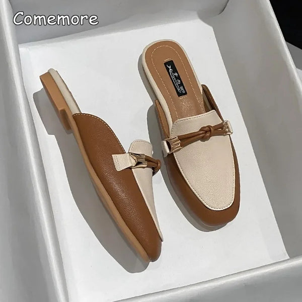 Comemore Comfortable and Elegant Women's Shoes Ladies Slippers 2023 Flat Outer Wear Lazy Slides Flip Flops Mules Women Fashion