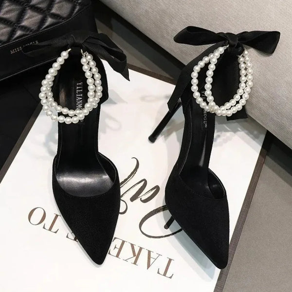 High Heel Thin Heels Pumps Pointed Toe Party Women's Shoes on Sale 2024 Fashion Slip-on Spring String Bead Solid Adult Pumps