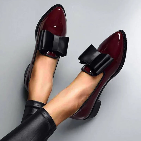 Spring Autumn Women Shoes Bowtie Loafers Patent Leather Women's Low Heels Slip on Footwear Female Pointed Toe Thick Heel Zapatos