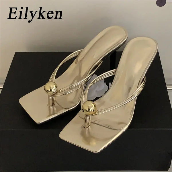 Eilyken Fashion Clip Toe Pearl Slides Women Slippers Gladiator Sandals Summer Party Thin Heels Flip Flops Shoes Zapatos De Mujer