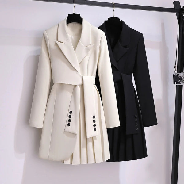 Women's French Haute Couture Suit Dress Office Lady Business Casual Fashion Belt Solid Elegant Blazer Tunics